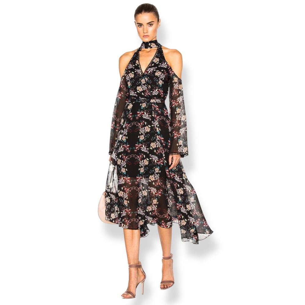 New w/Tags NICHOLAS pure silk floral flowing Goddess cold shoulder dress - Picture 5 of 16